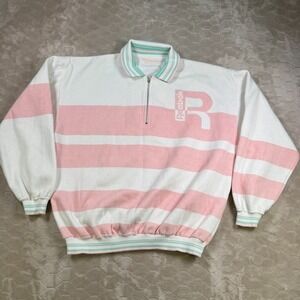 VTG 80s 90s Reebok Sports Women's 1/4 Zip Striped‎ Sweatshirt Sz M/L Rare